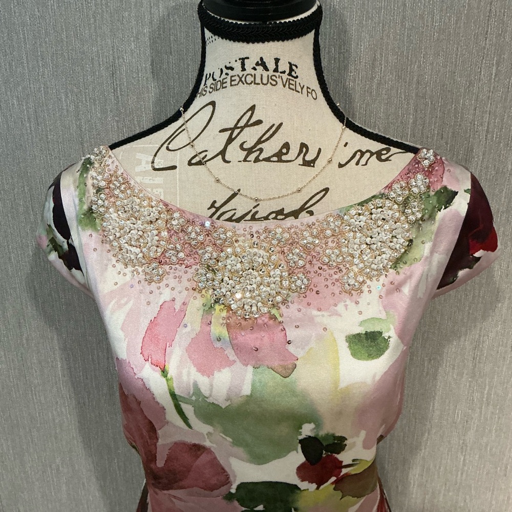 St. John Floral Midi Dress in Pink and Green Size 6 - Picture 10 of 11